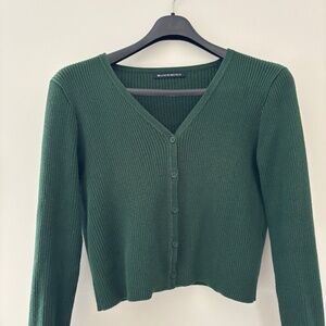 brandy melville dark green ribbed cardigan